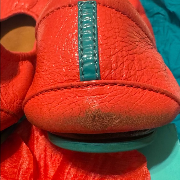 Tieks Poppy Red Flats with Teal Soles - Picture 7 of 11